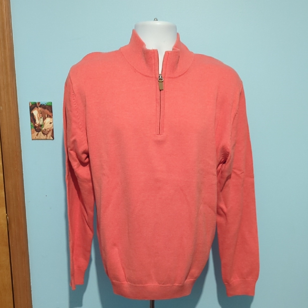 Roundtree & Yorke Men's Zip-Up Sweater in Coral
